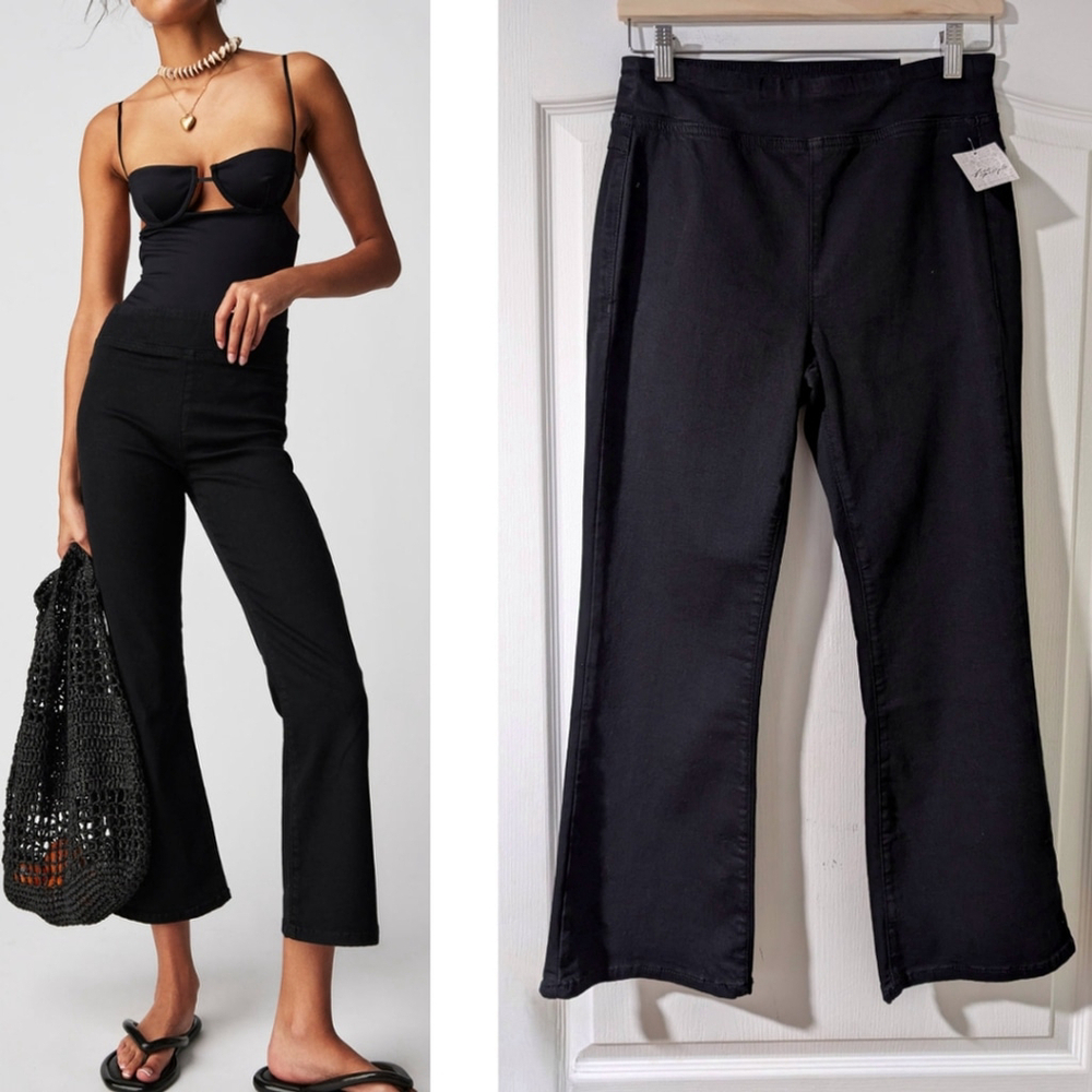 NWT Free People We The Free | In My Feelings Slim Cropped Flare In Black